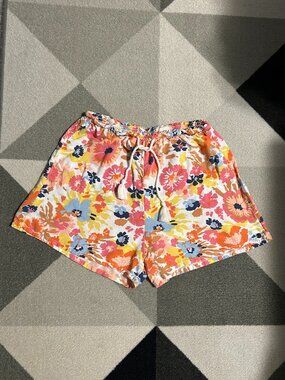 Roxy Vibrant Floral Print Pull-on Shorts With Tassel Drawstring Women's Medium